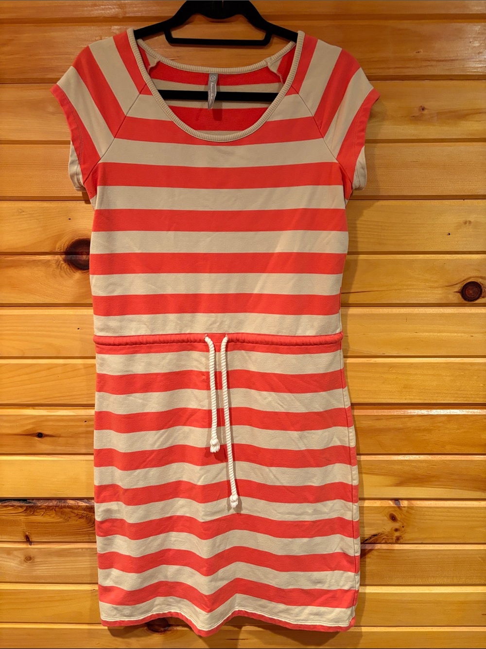 Hanna Andersson Coral and Cream Striped Midi Dress